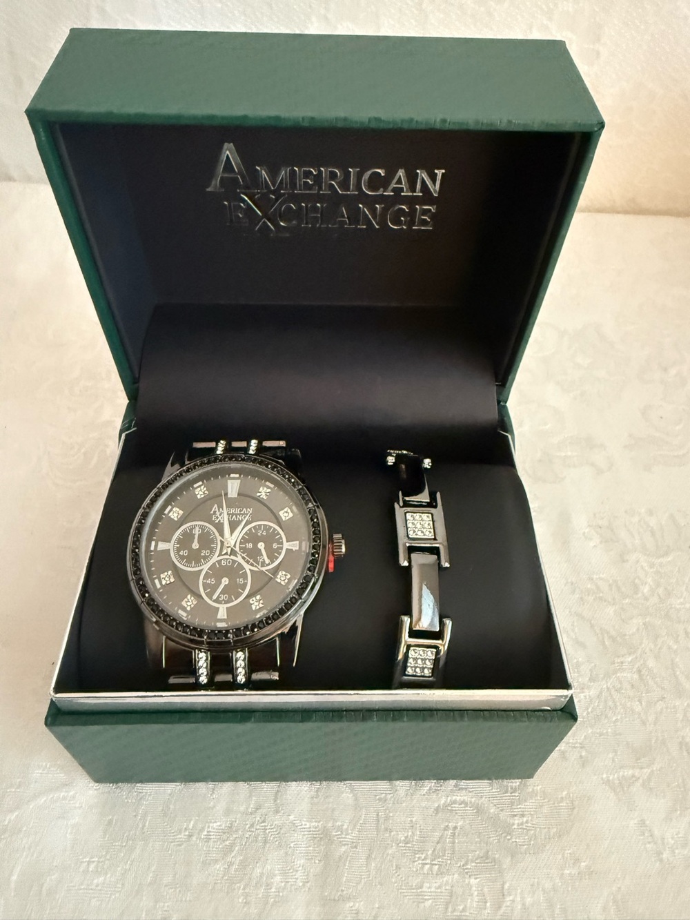 American Exchange Black Men’s Chronograph Watch with Matching Bracelet